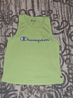 Women's Champion Lime Green Tank with Blue Logo - Size Large